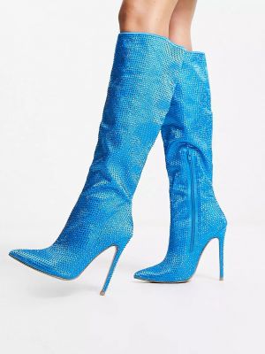 Сапоги Asos Design Carly High-heeled Pull On Knee голубой