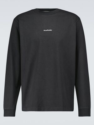 Bombažna majica z dolgimi rokavi Acne Studios črna