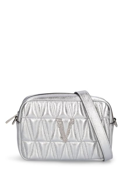 Kožená kabelka Versace stříbrná