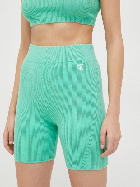 Панталон с висока талия с апликация Calvin Klein Jeans зелено