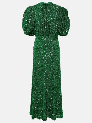 Длинное платье с пышными рукавами Rotate Birger Christensen зеленое