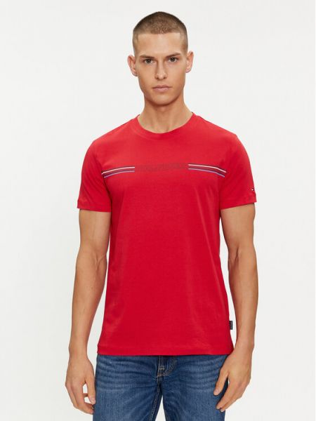 Pruhované priliehavé tričko Tommy Hilfiger červená