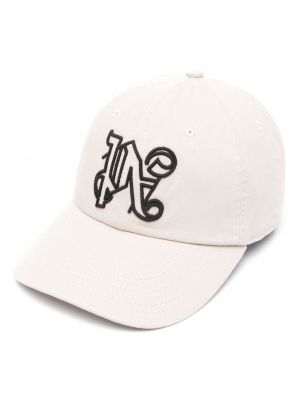 Medvilninis siuvinėtas kepurė su snapeliu Palm Angels balta