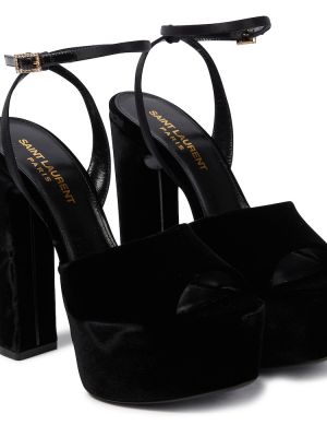 Sandalai velvetinės su platforma Saint Laurent juoda