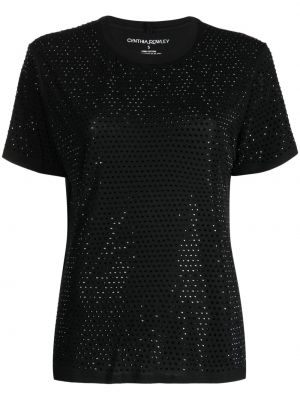Памучна тениска с кристали Cynthia Rowley черно