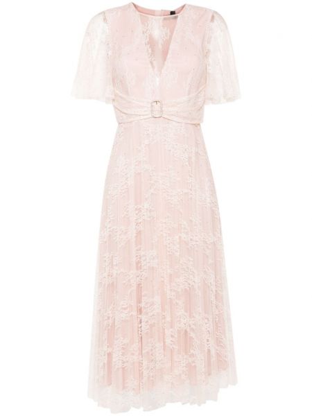 Πλισέ κοκτέιλ φόρεμα με δαντέλα Nissa ροζ