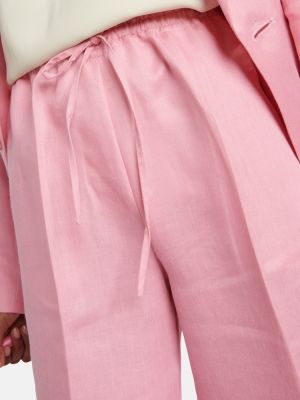 Λινό παντελόνι με ίσιο πόδι Asceno ροζ