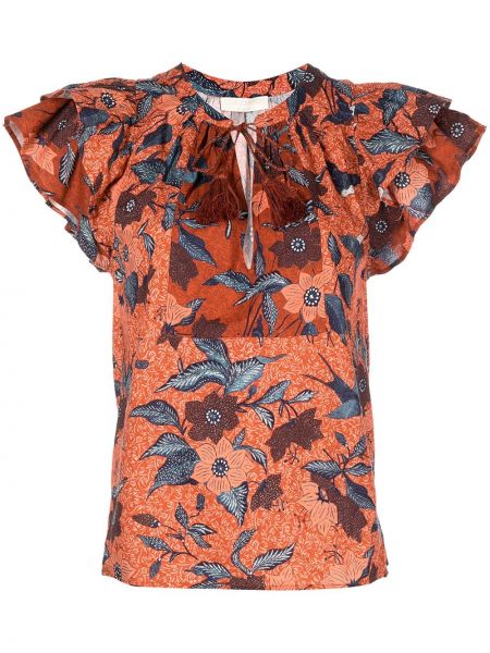 Blommig kort blus Ulla Johnson orange