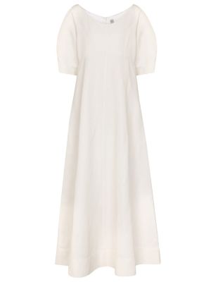 Pamučna lanena midi haljina Toteme bijela