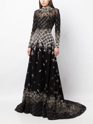 Sukienka wieczorowa z koralikami tiulowa Saiid Kobeisy czarna
