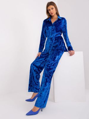 Aksamitny garnitur na guziki puchowy Fashionhunters niebieski