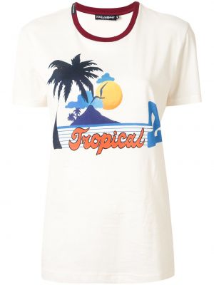 Camiseta con estampado con estampado tropical Dolce & Gabbana blanco