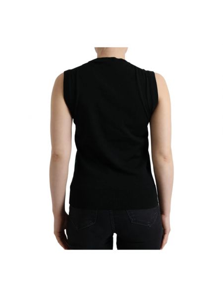 Camiseta con bordado de lana sin mangas Dolce & Gabbana negro