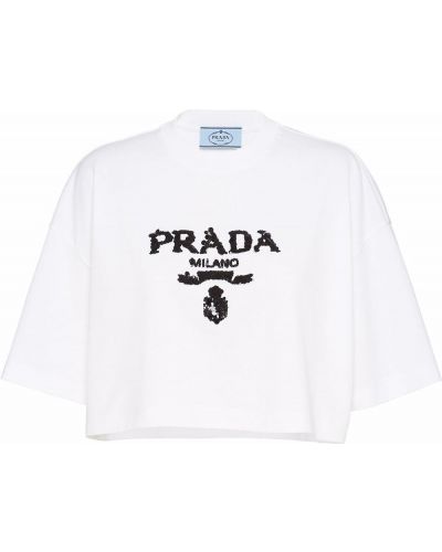 Bílé tričko s výšivkou Prada