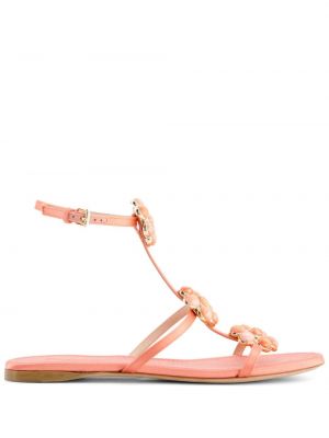 Kožne sandale s cvjetnim printom Giambattista Valli ružičasta