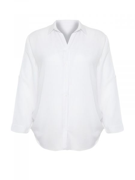 Pletená oversized košeľa Trendyol biela
