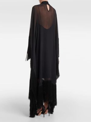 Hedvábné dlouhé šaty s třásněmi Taller Marmo černé
