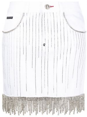Křišťálové džínová sukně Philipp Plein bílé