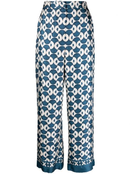 Jedwabne spodnie z nadrukiem w abstrakcyjne wzory S Max Mara niebieskie