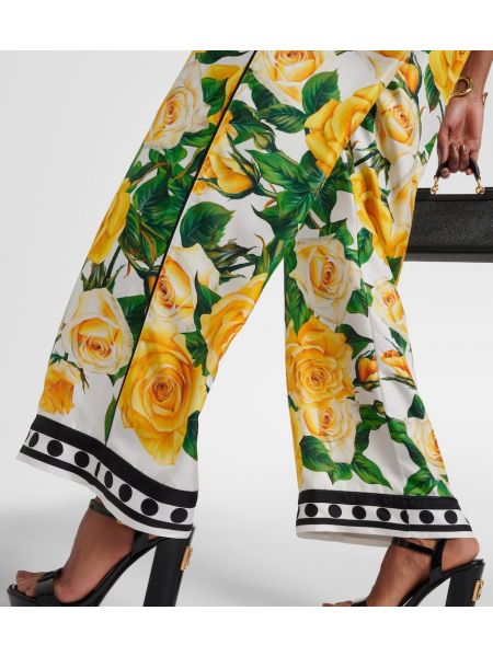 Pantaloni cu talie înaltă de mătase cu model floral Dolce&gabbana