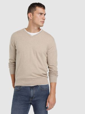Jersey de lana de cachemir de tela jersey Alan Paine beige