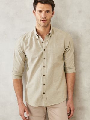 Bavlněná slim fit košile s knoflíky Altinyildiz Classics khaki