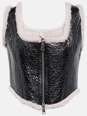 Veste en jean en cuir Jean Paul Gaultier noir