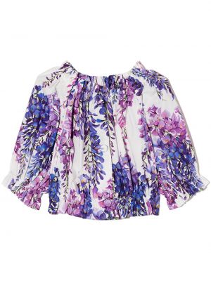 Trykt floral bomull bluse for jenter Dolce & Gabbana Kids hvit