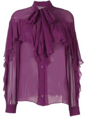 Svilena bluza z volani Alberta Ferretti vijolična