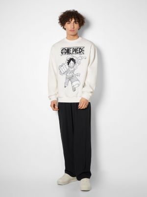 Bershka Bluza Z Okrągłym Dekoltem I Nadrukiem One Piece Mężczyzna S Biały