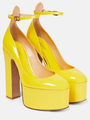 Pantofi cu toc din piele cu platformă de lac Valentino Garavani galben