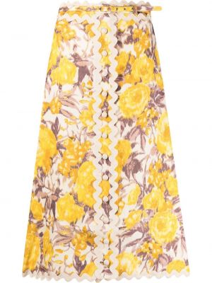 Midi suknja s cvjetnim printom s printom Zimmermann žuta