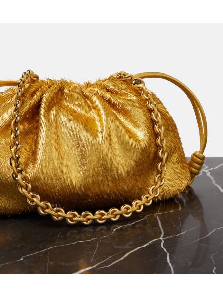 Kožená listová kabelka so strapcami Loewe zlatá
