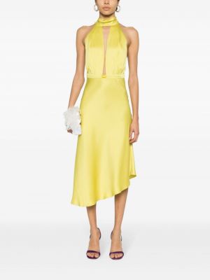 Satynowa sukienka midi asymetryczna Elisabetta Franchi żółta