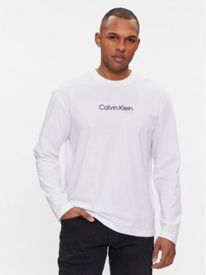 Tricou cu mânecă lungă Calvin Klein alb