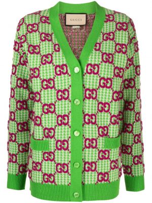 Cardigan en laine à imprimé Gucci vert
