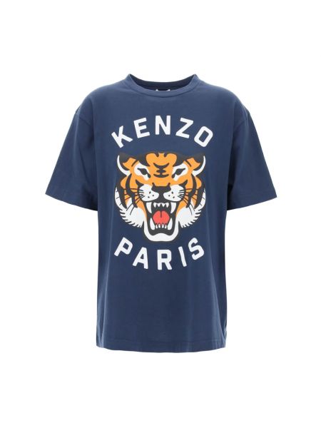 Koszulka z okrągłym dekoltem w tygrysie prążki Kenzo niebieska