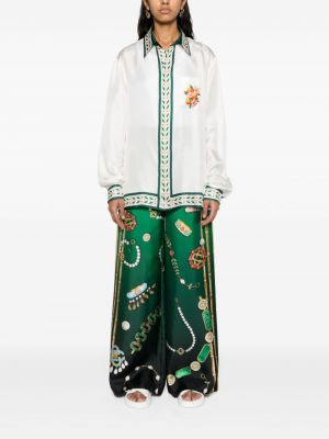 Hedvábné kalhoty s potiskem Casablanca zelené