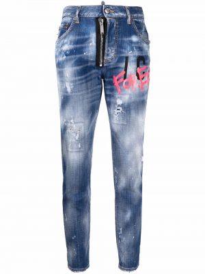 Distressed skinny jeans mit print Dsquared2 blau