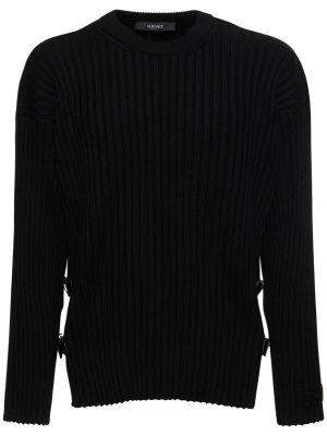Pull en laine en tricot à boucle Versace noir