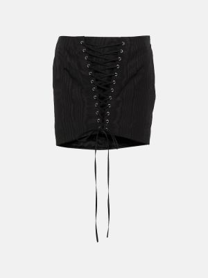 Mini spódniczka sznurowana bawełniana koronkowa Alessandra Rich czarna