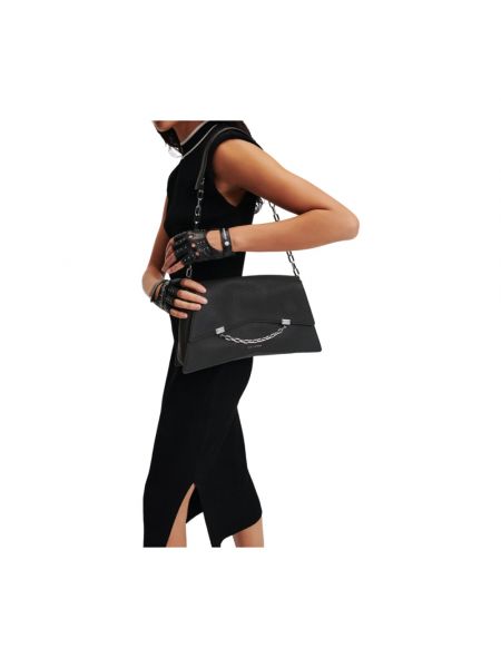Bolsa de hombro de cuero Karl Lagerfeld negro