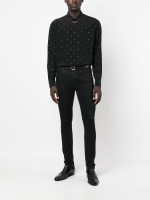 Puntíkatá hedvábná košile s výšivkou Saint Laurent černá