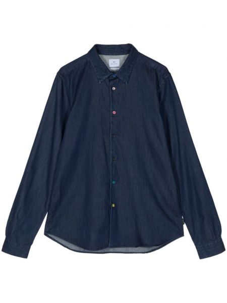 Liocelinė medvilninė džinsiniai marškiniai Ps Paul Smith mėlyna