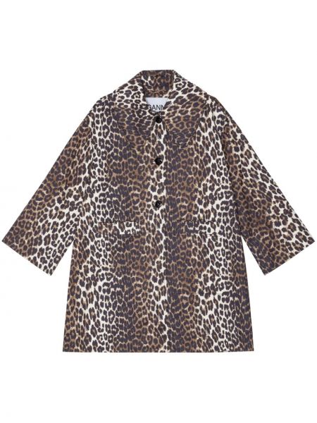Manteau à boutons à imprimé à imprimé léopard Ganni marron