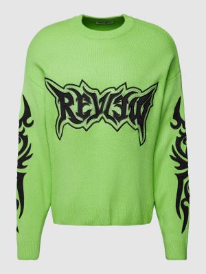 Dzianinowy sweter z nadrukiem Review zielony