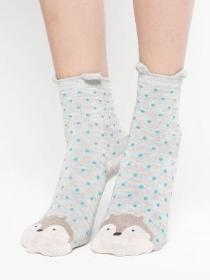 Bodkované bavlnené ponožky s potlačou Yups sivá