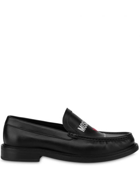 Δερμάτινα loafers με σχέδιο Moschino μαύρο