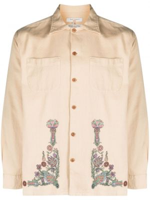 Памучна дънкова риза на цветя с принт Nudie Jeans бежово