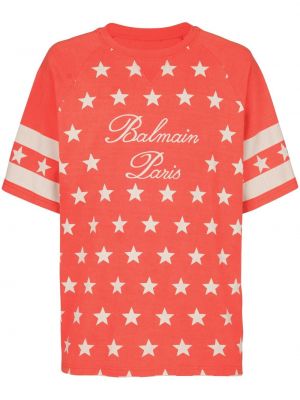 T-shirt en coton à motif étoile Balmain rouge
